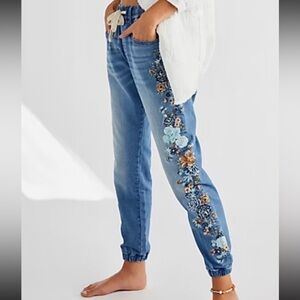 Free People X Driftwood Floral embroidered joggers